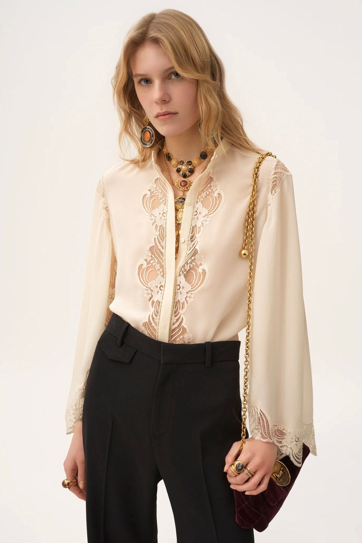 Chloé Mousseline Lace Blouse - Pristine White