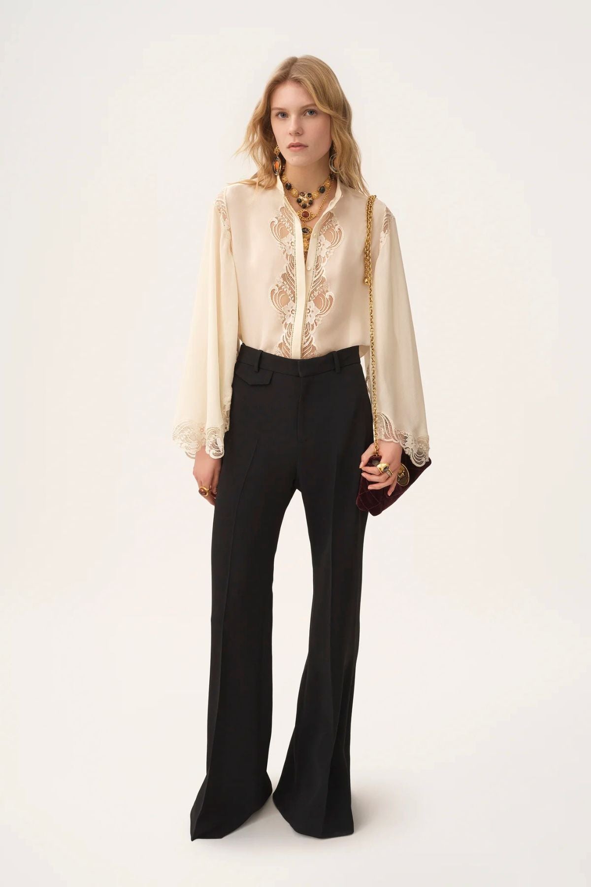 Chloé Mousseline Lace Blouse - Pristine White