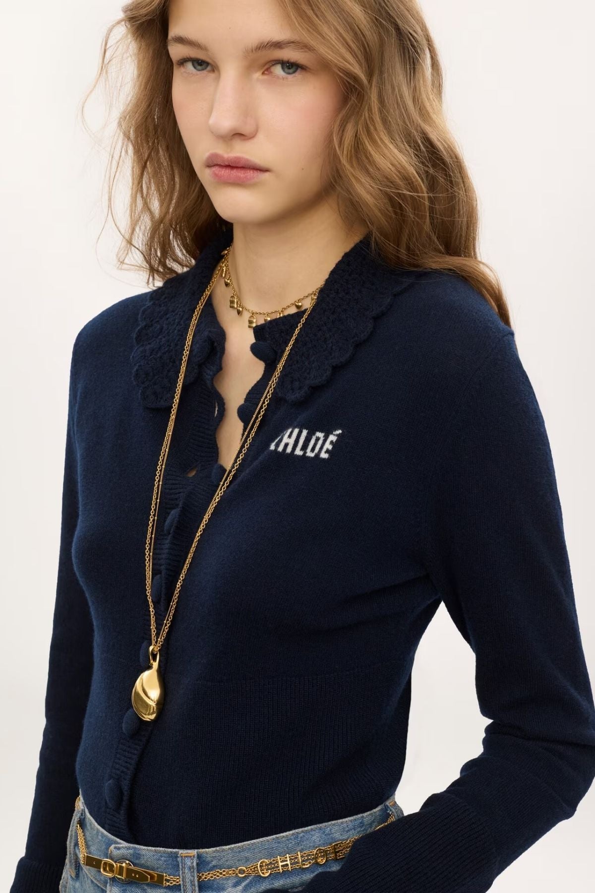 Chloé Multistitch Knit Cardigan - Ink Navy