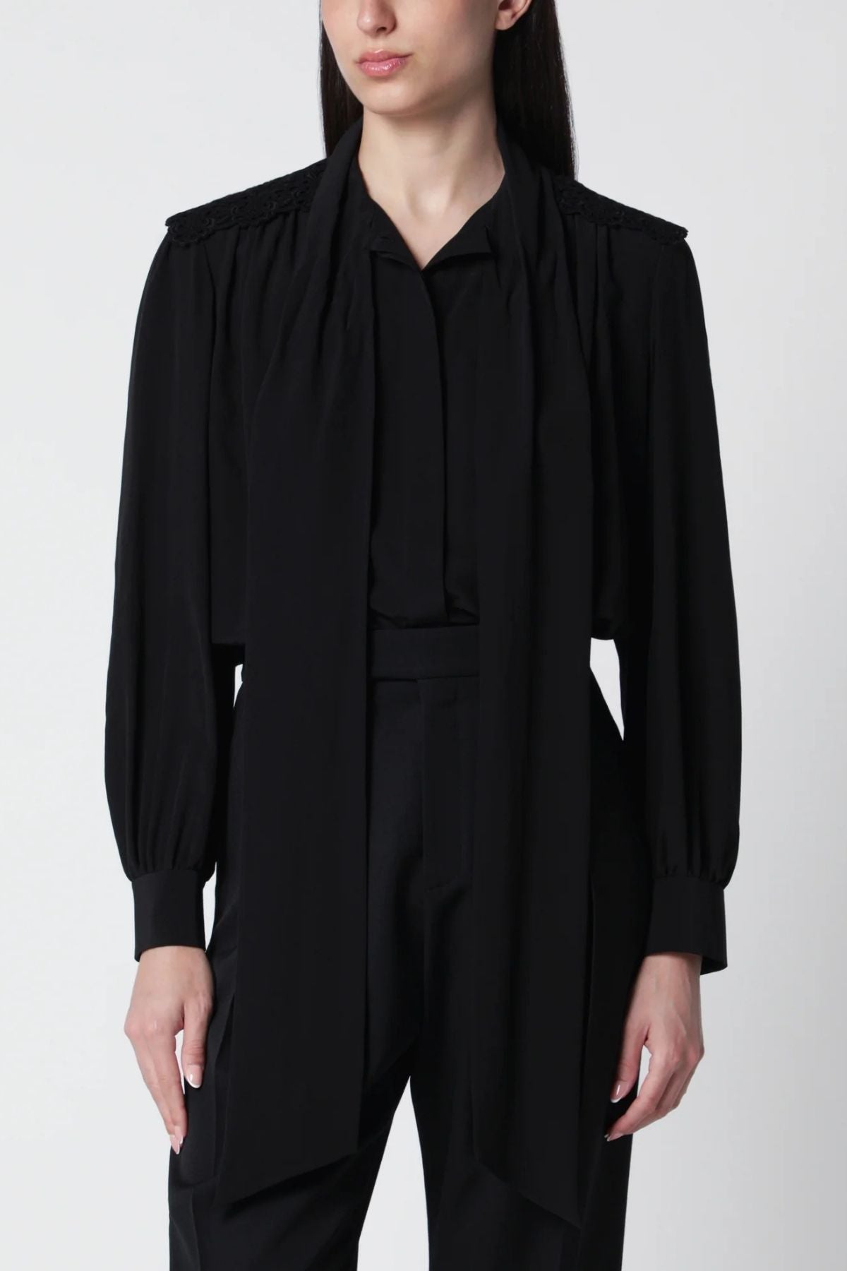 Chloé Organic Silk Bow Tie Blouse - Black