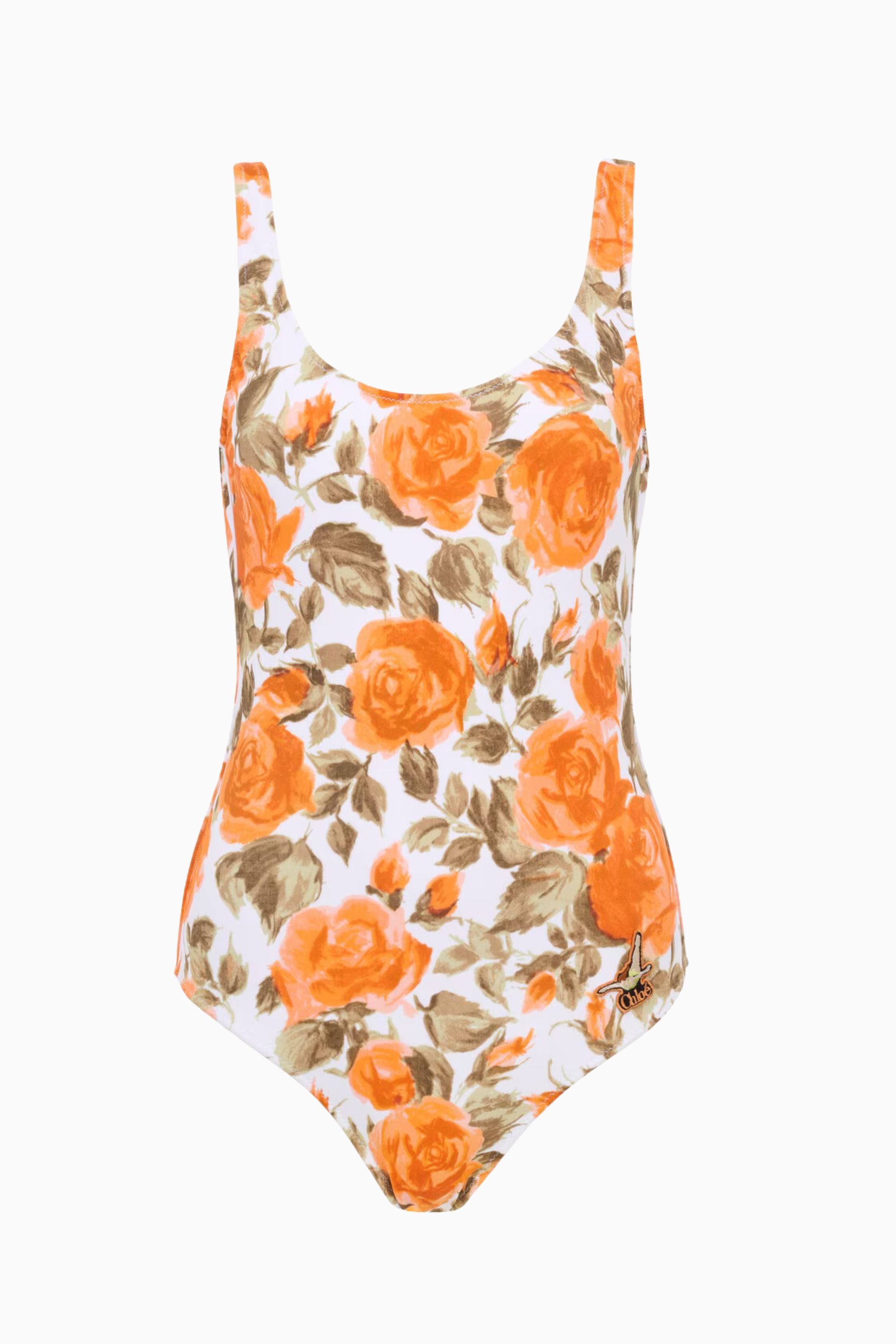Chloé Roses Print Bathers - White Orange