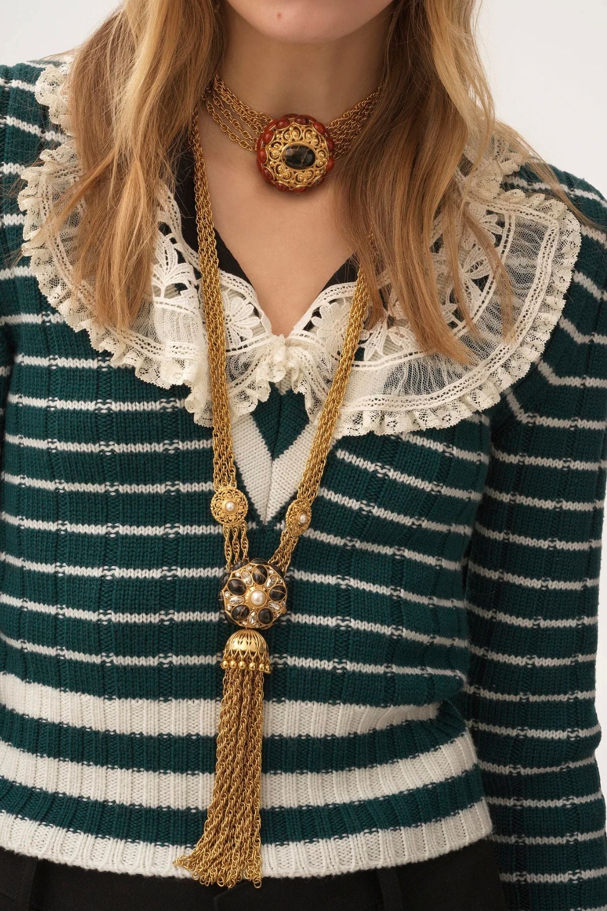 Chloé V-Neck Sweater - Green White