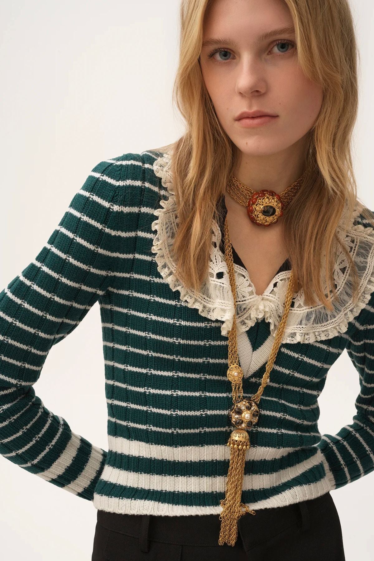 Chloé V-Neck Sweater - Green White