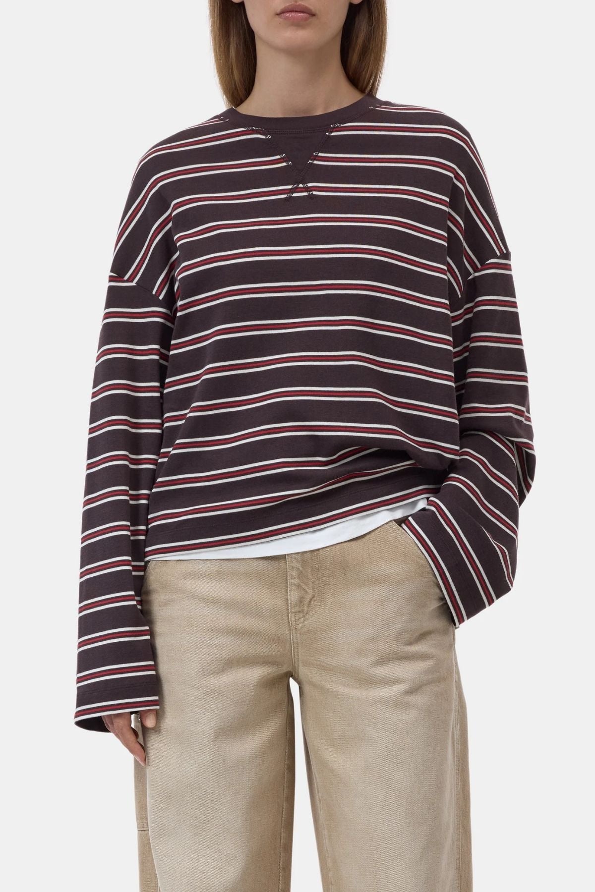 CLOSED Crewneck Striped Longsleeve - Cinder Brown