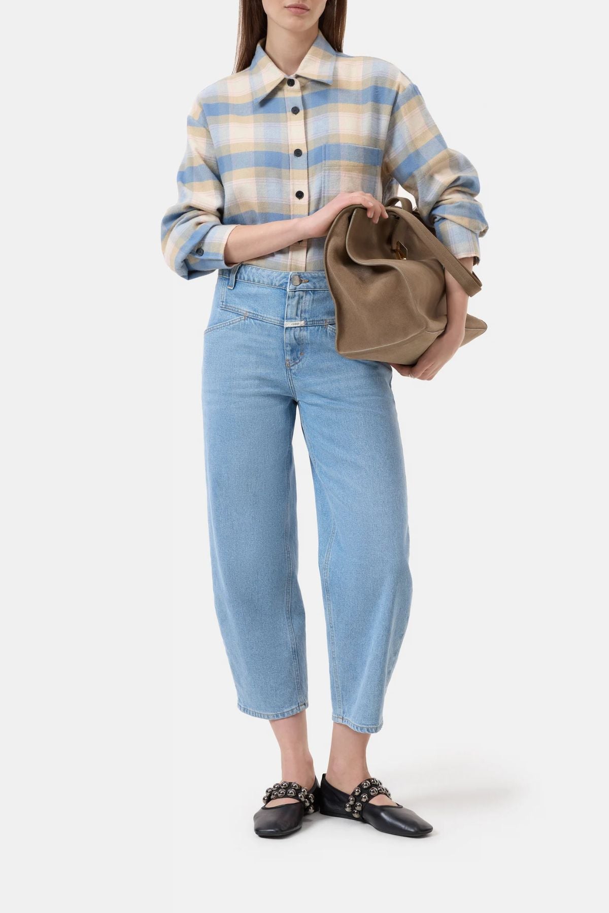 CLOSED Cropped Check Oversized Shirt - Powder Blue