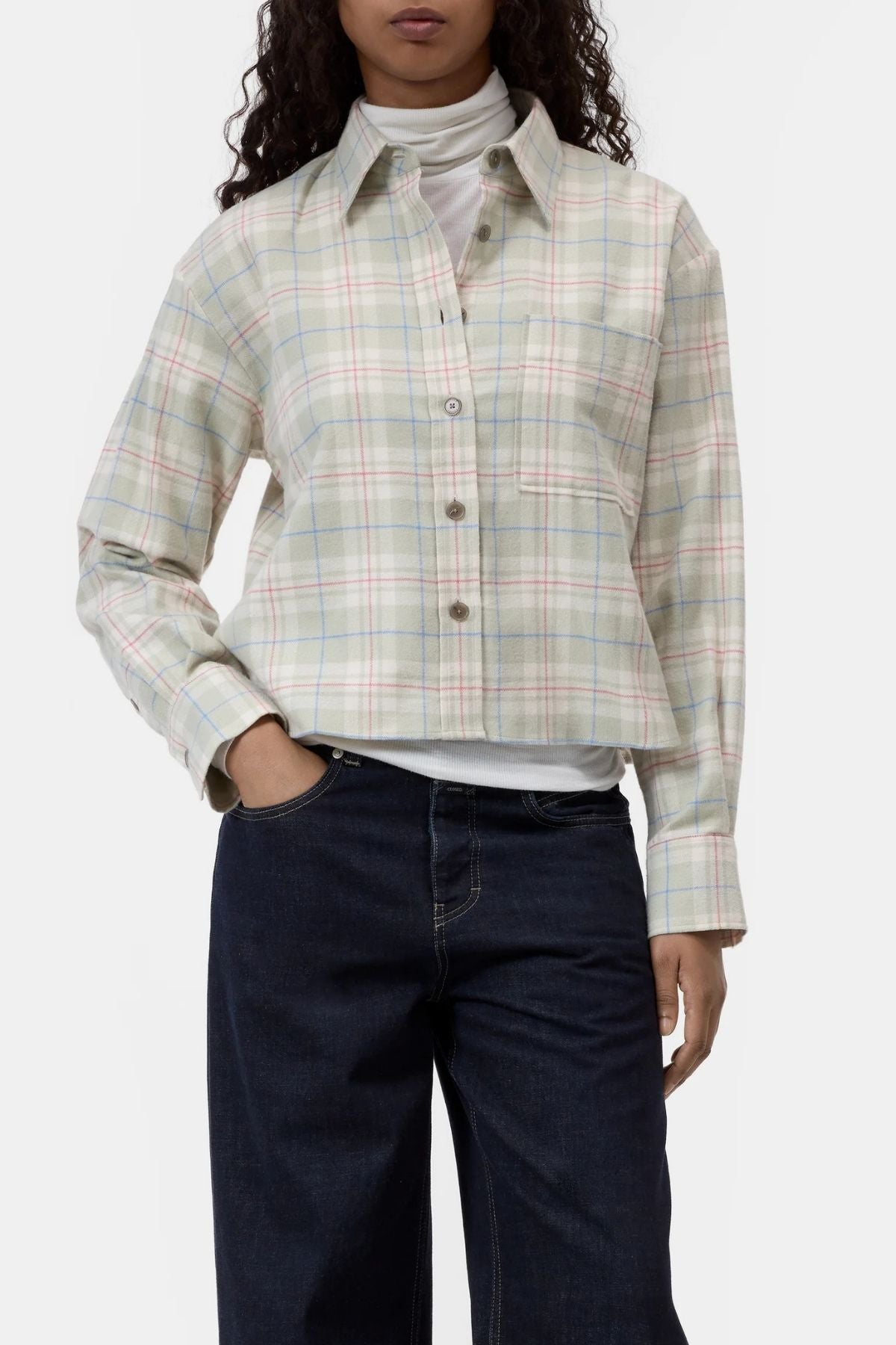 CLOSED Cropped Check Oversized Shirt - Stoneleaf