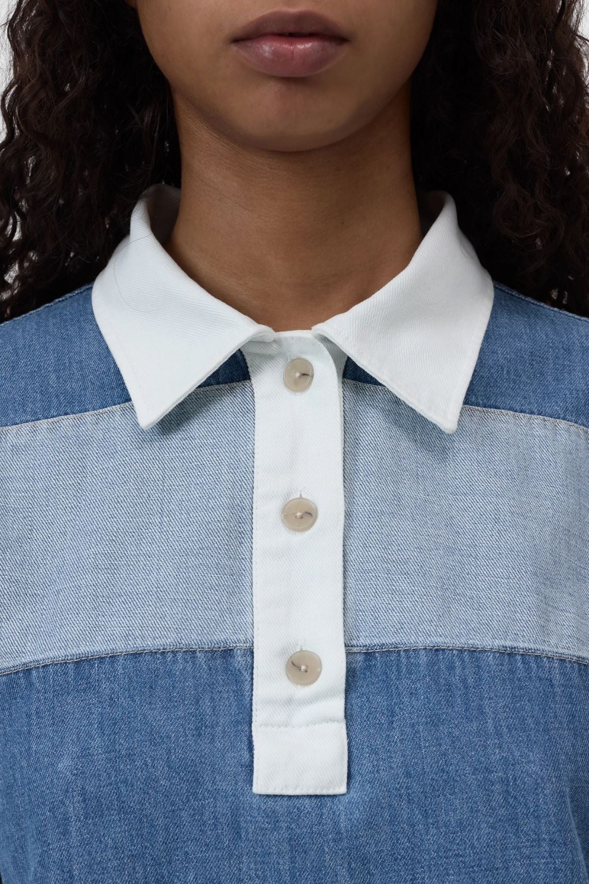 CLOSED Denim Stripe Rugby Shirt - Light Blue