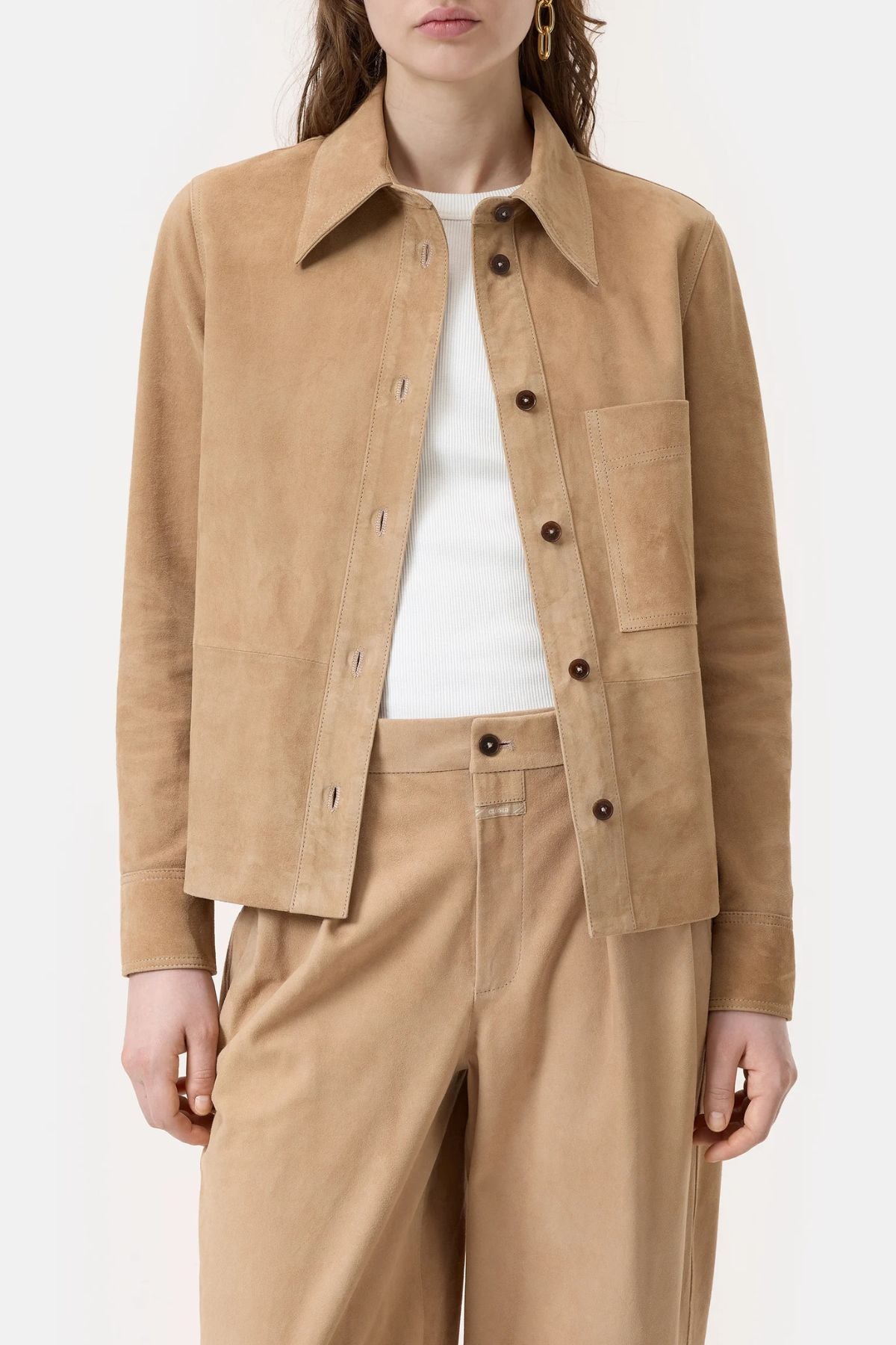 Closed Goat Suede Shirt Jacket - Desert Beige