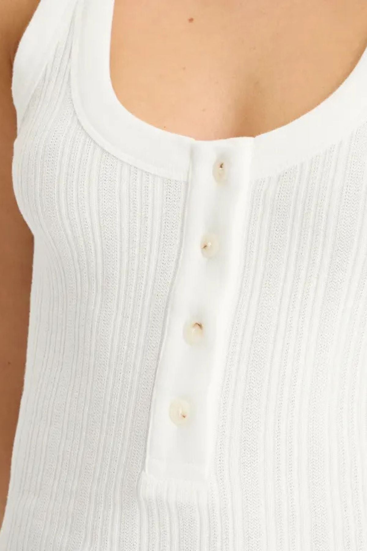 Closed Half Placket Tank Top - Ivory
