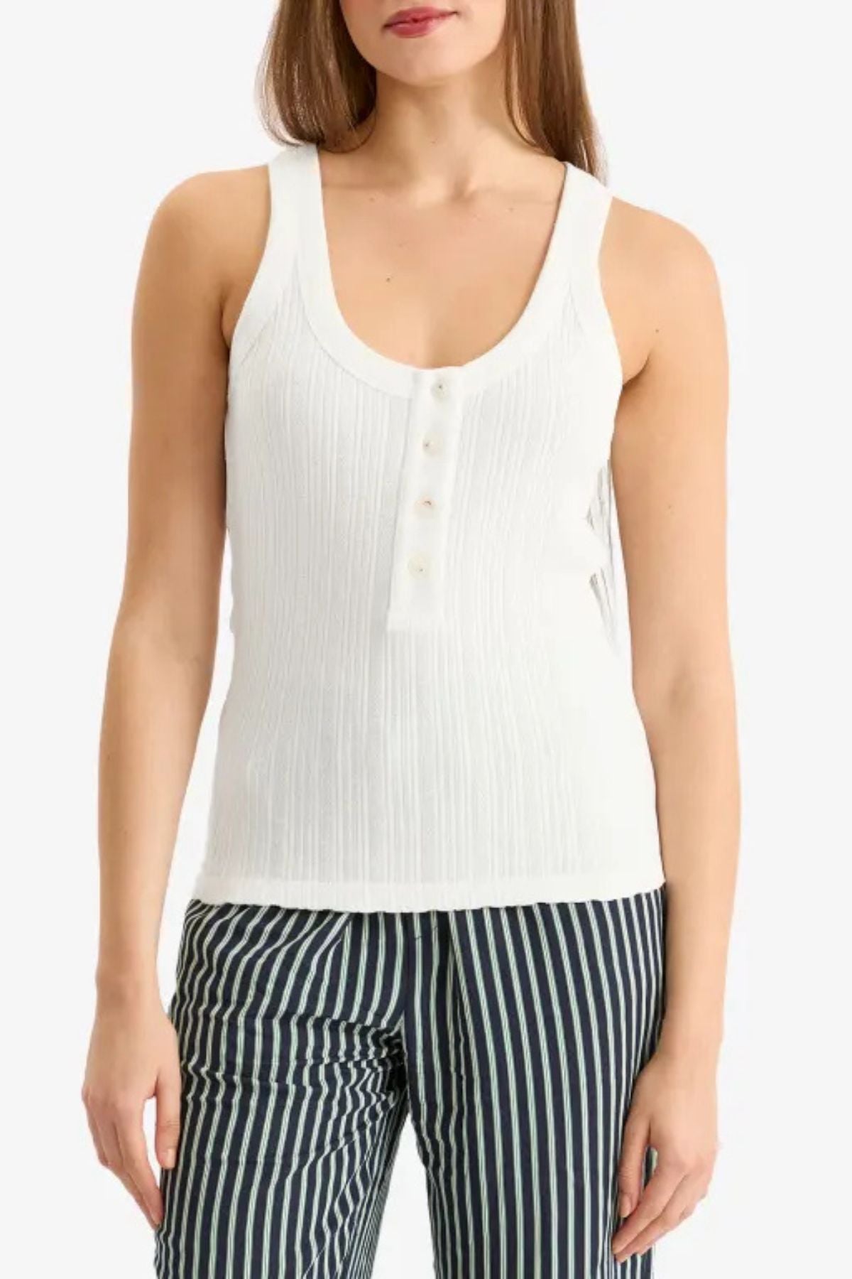 Closed Half Placket Tank Top - Ivory