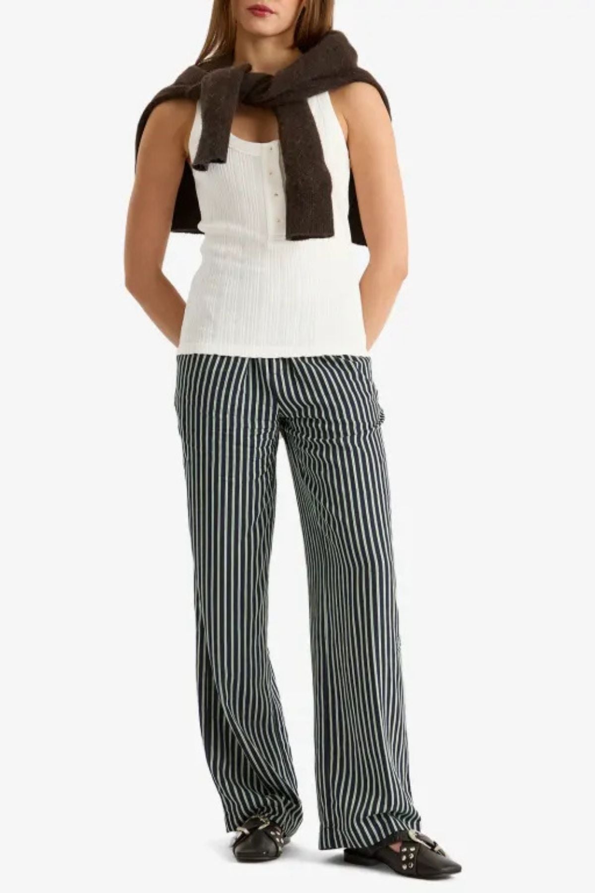 Closed Half Placket Tank Top - Ivory