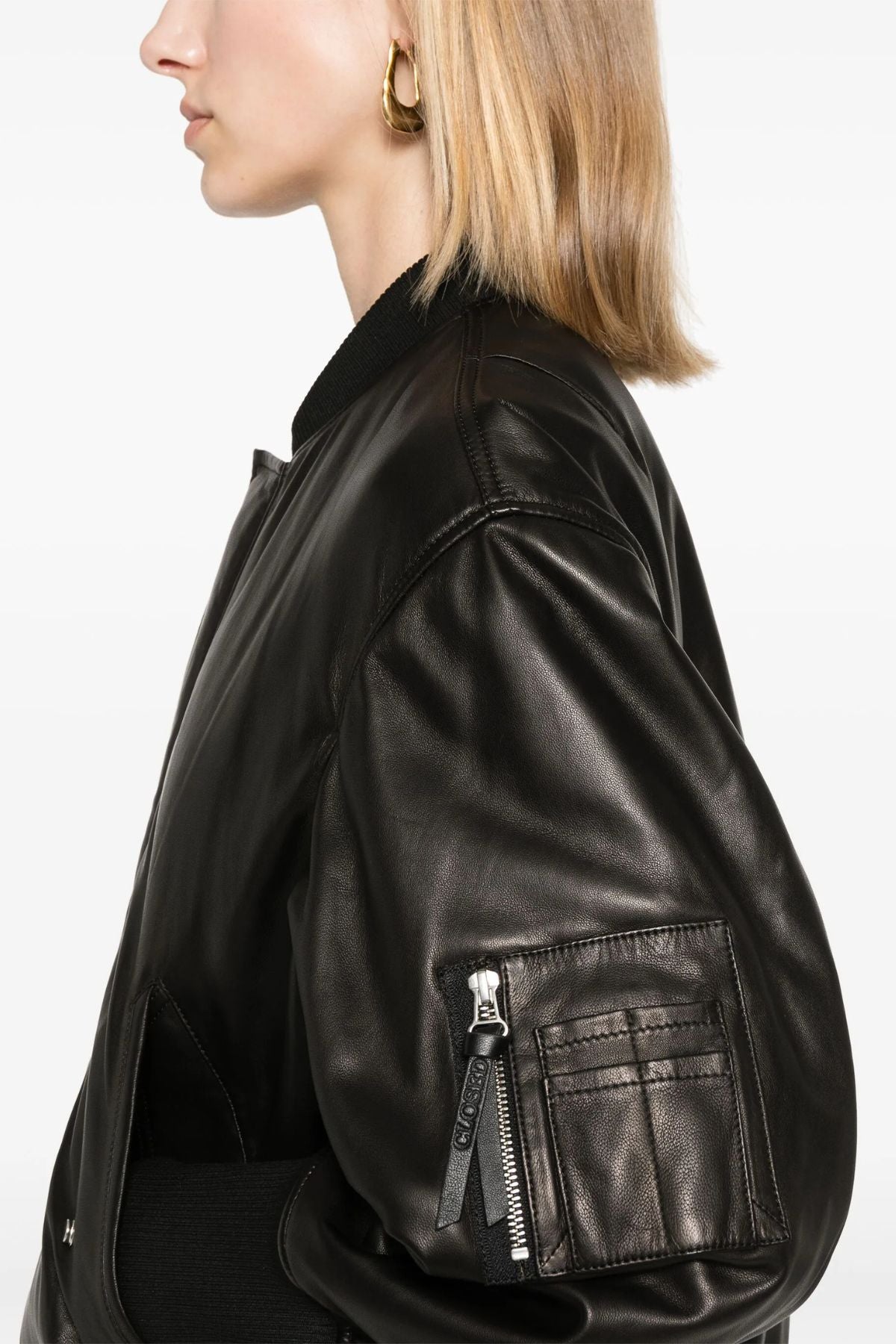 CLOSED Leather Bomber Jacket - Black