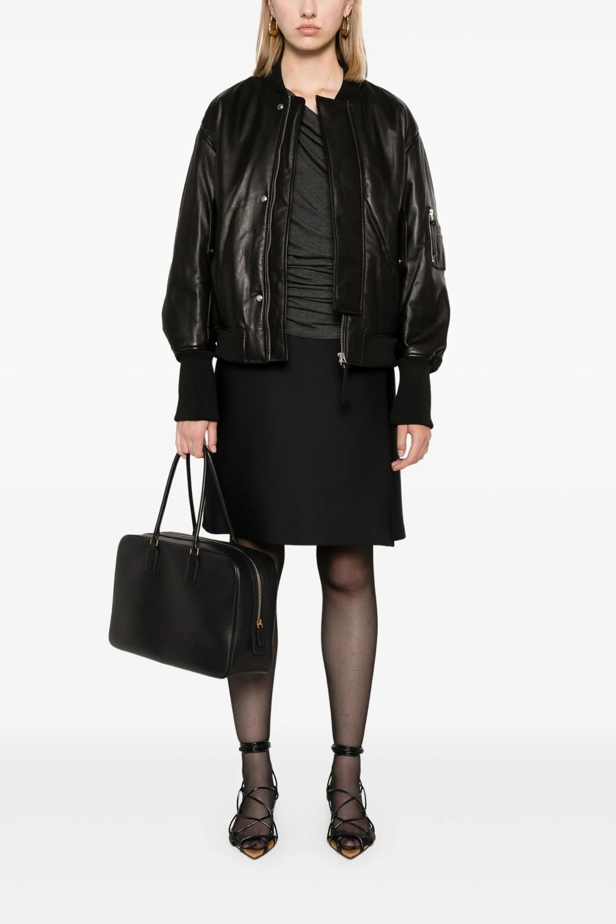 CLOSED Leather Bomber Jacket - Black