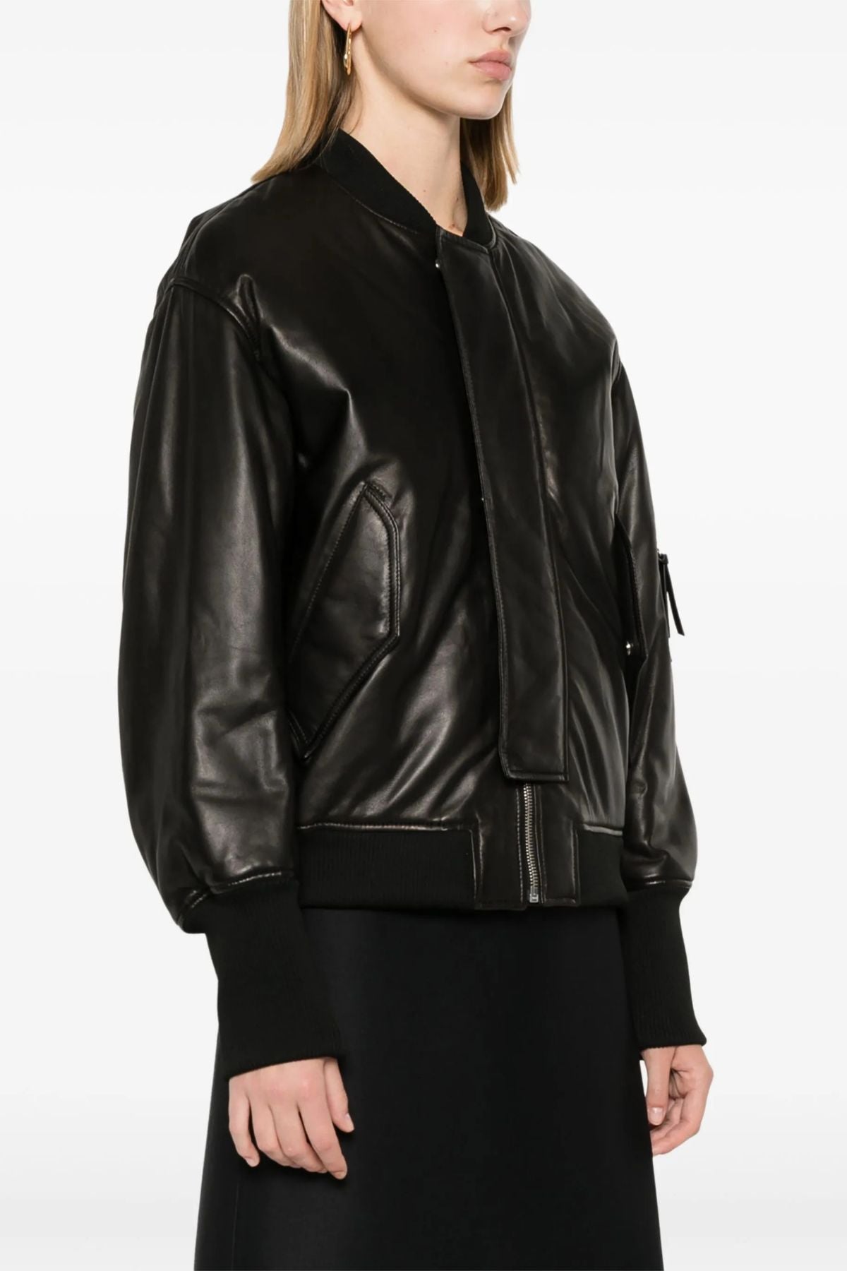 CLOSED Leather Bomber Jacket - Black