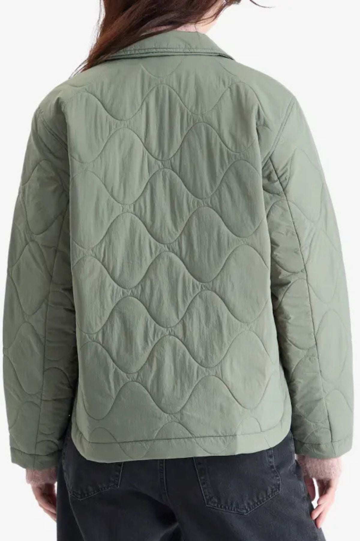 Closed Short Quilted Light Padded Jacket - Faded Green