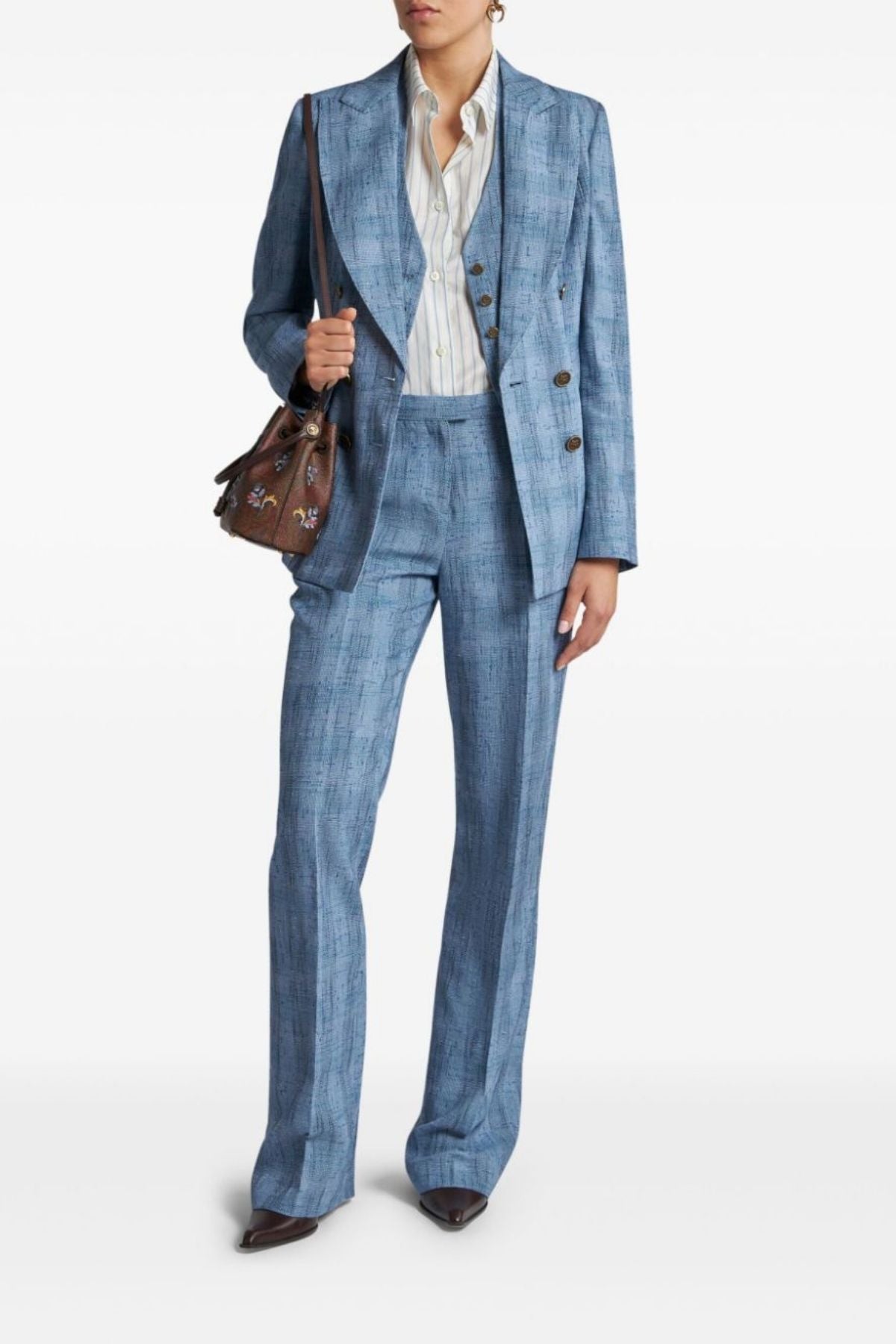 Etro Check Double Breasted Blazer - Blue