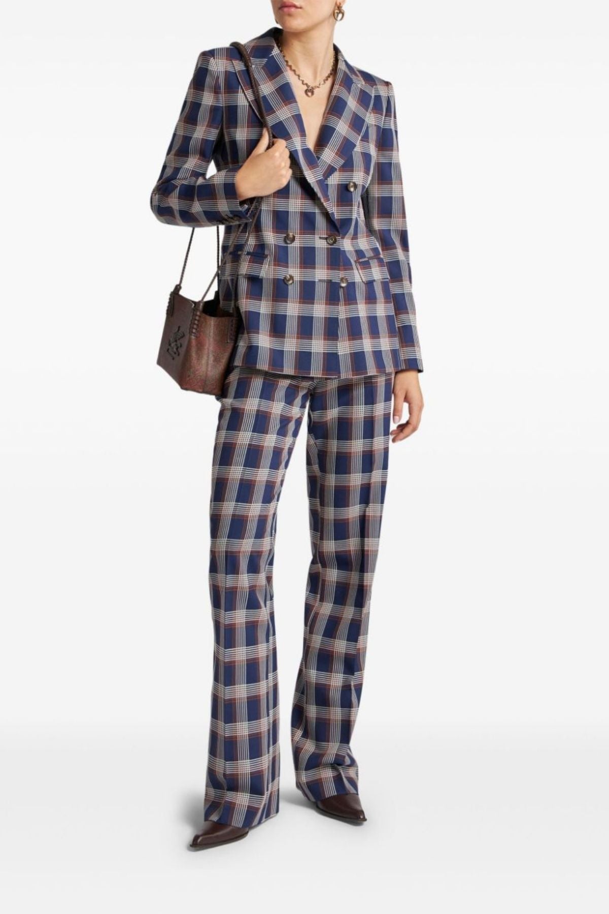 Etro Check Double Breasted Blazer - Navy Blue