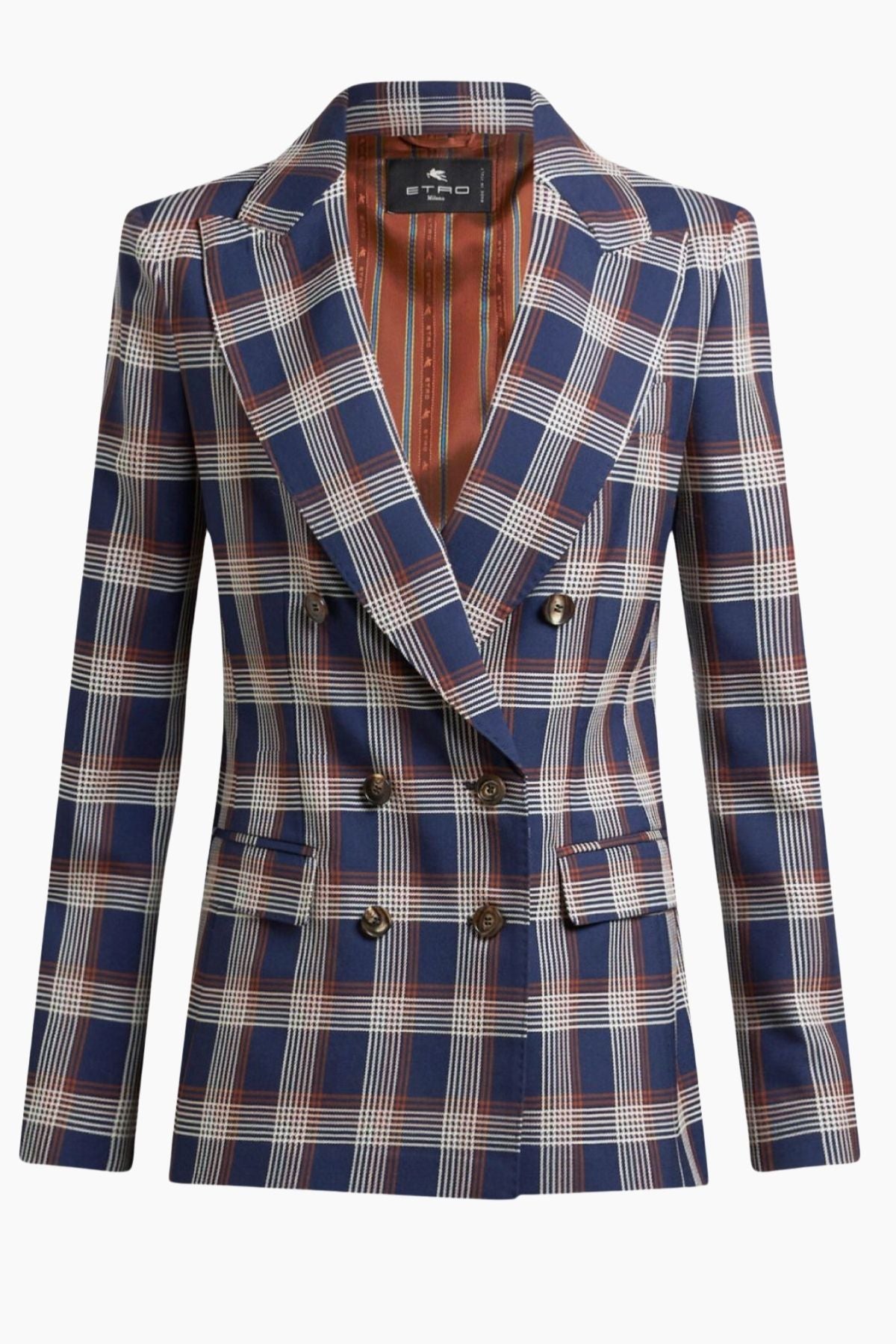 Etro Check Double Breasted Blazer - Navy Blue