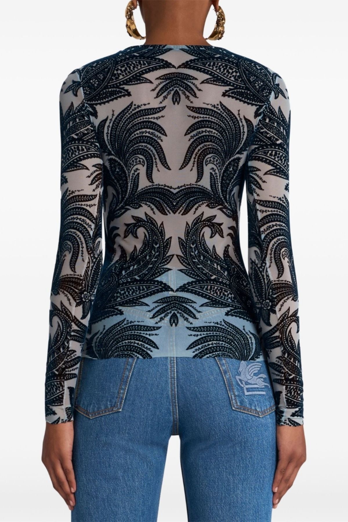 Etro Long Sleeve Mesh Top - Dark Blue