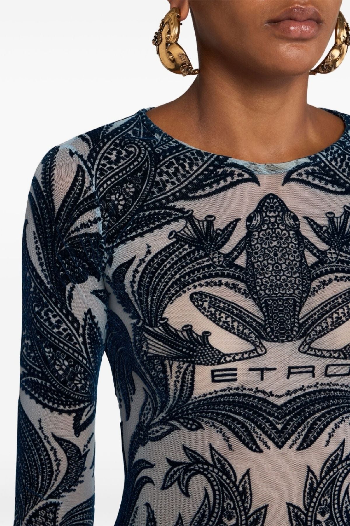 Etro Long Sleeve Mesh Top - Dark Blue