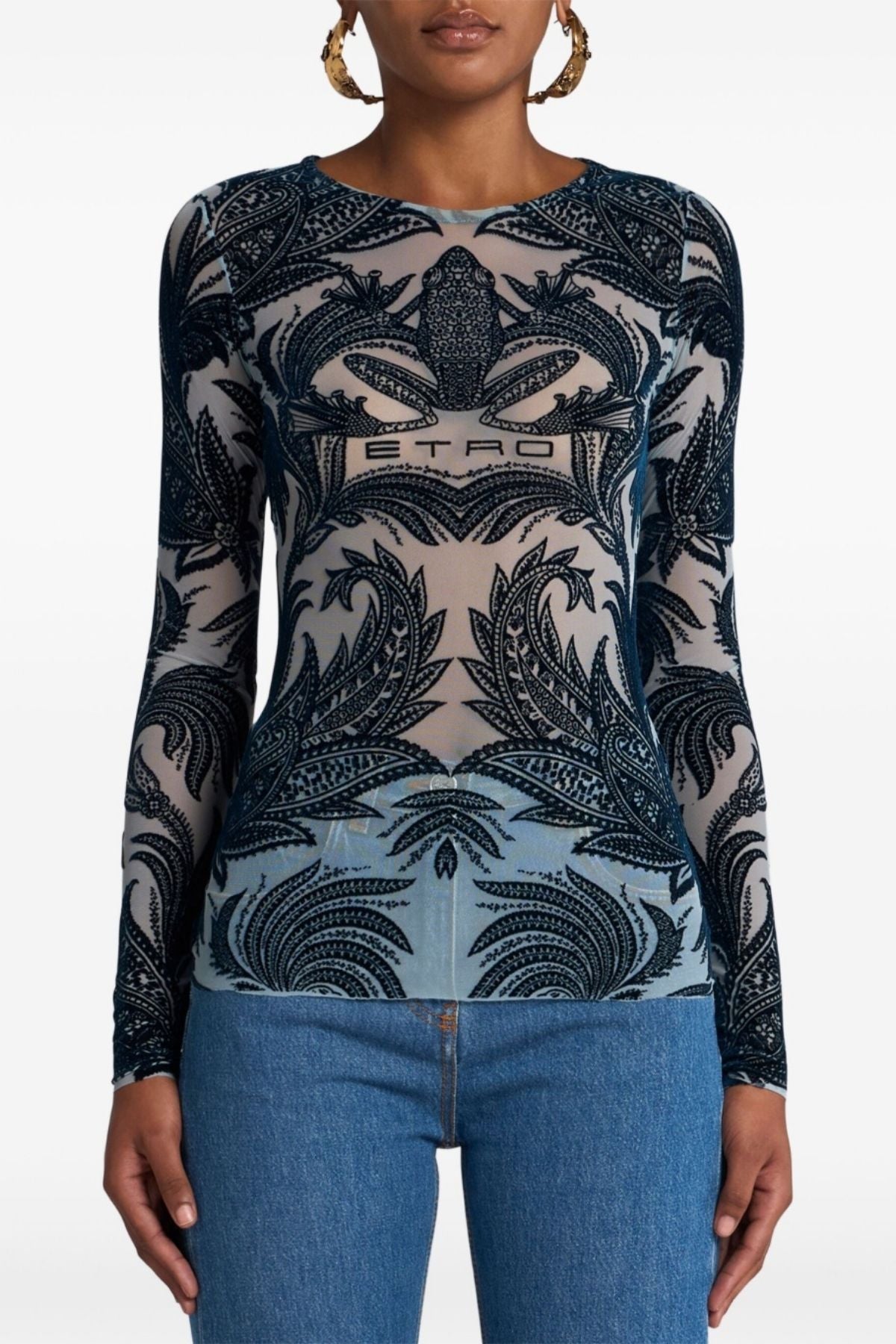 Etro Long Sleeve Mesh Top - Dark Blue