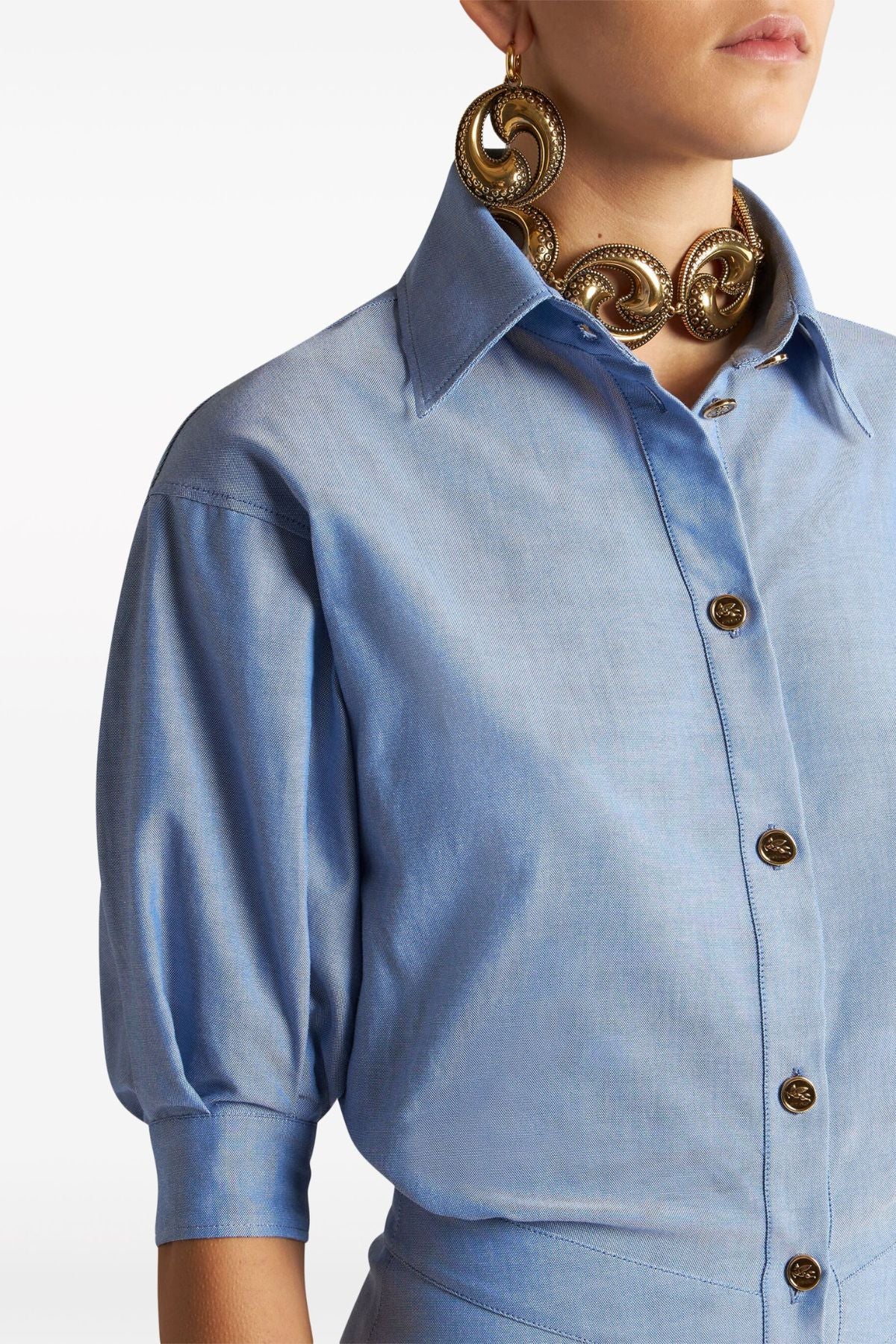 Etro Puff Sleeve Shirt Dress - Blue