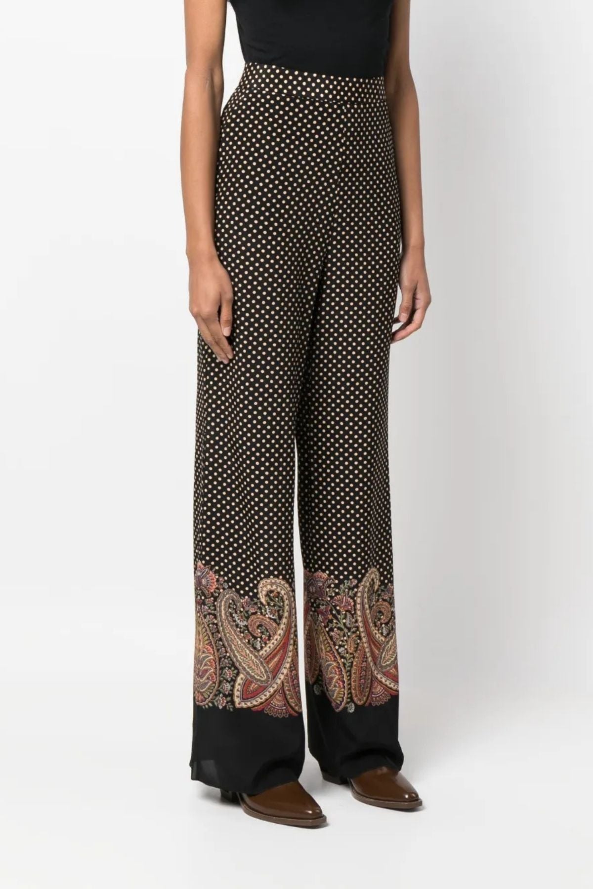 Etro Paisley Dot Print Silk Pant - Black
