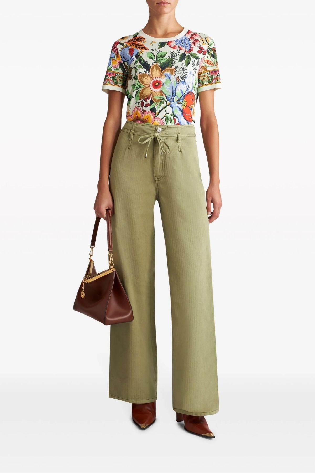 Etro Tie Belted Embroidered Jean - Khaki