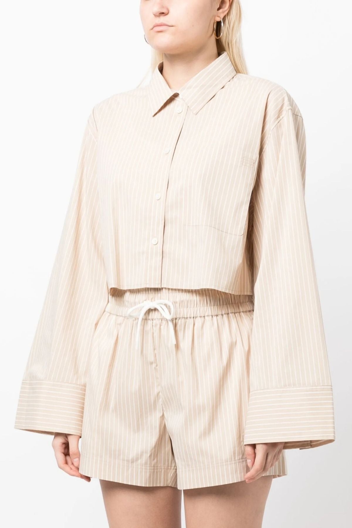 Frame Denim Cropped Wide Sleeve Shirt - Sand Multi