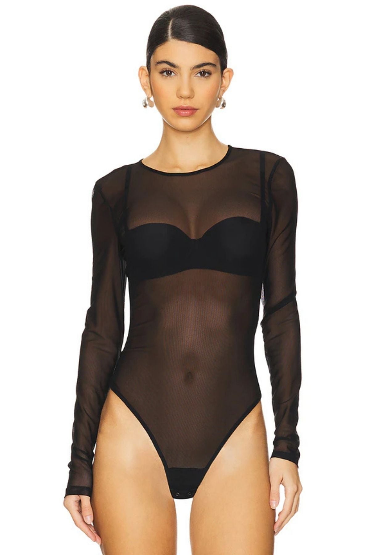 Frame Denim Stretch Mesh Bodysuit - Black