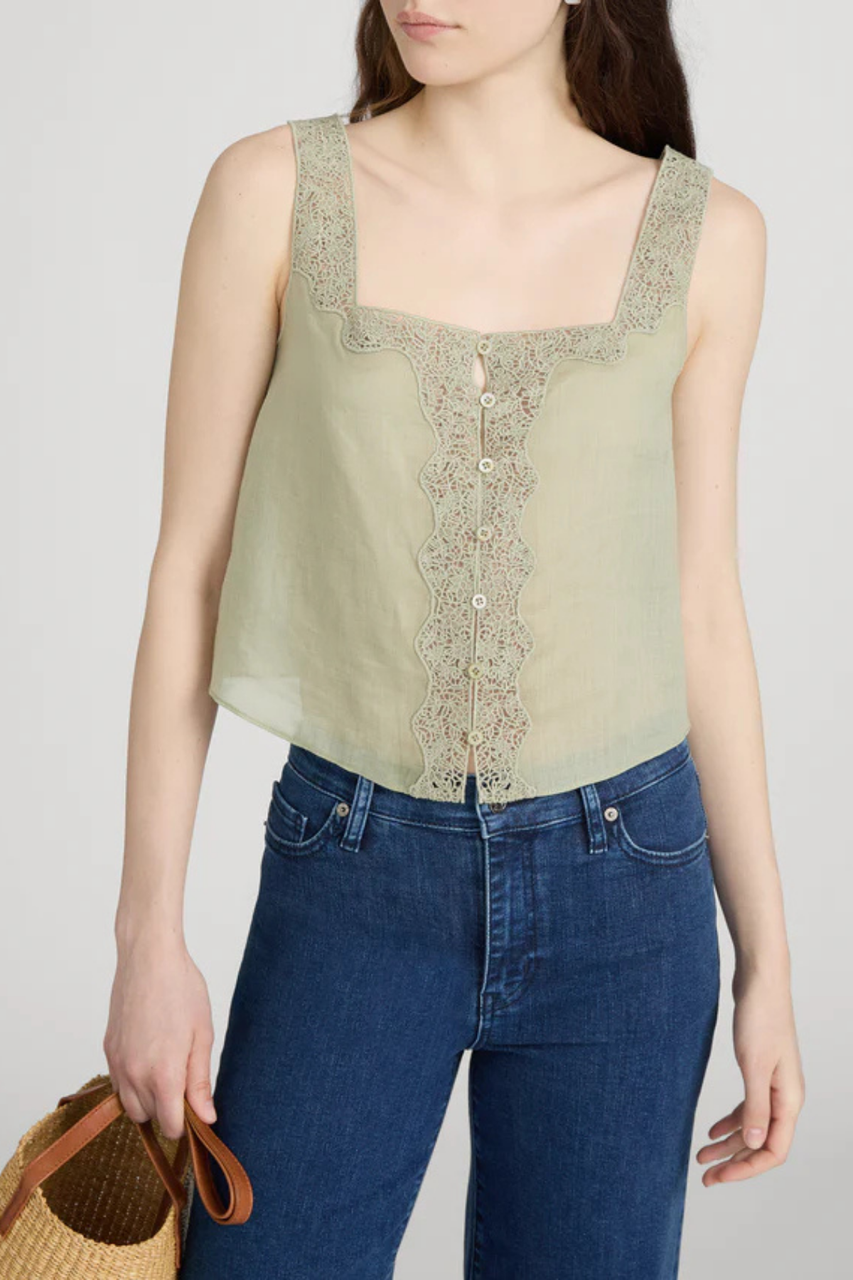 Frame Denim The Embroidered Tank - Sage