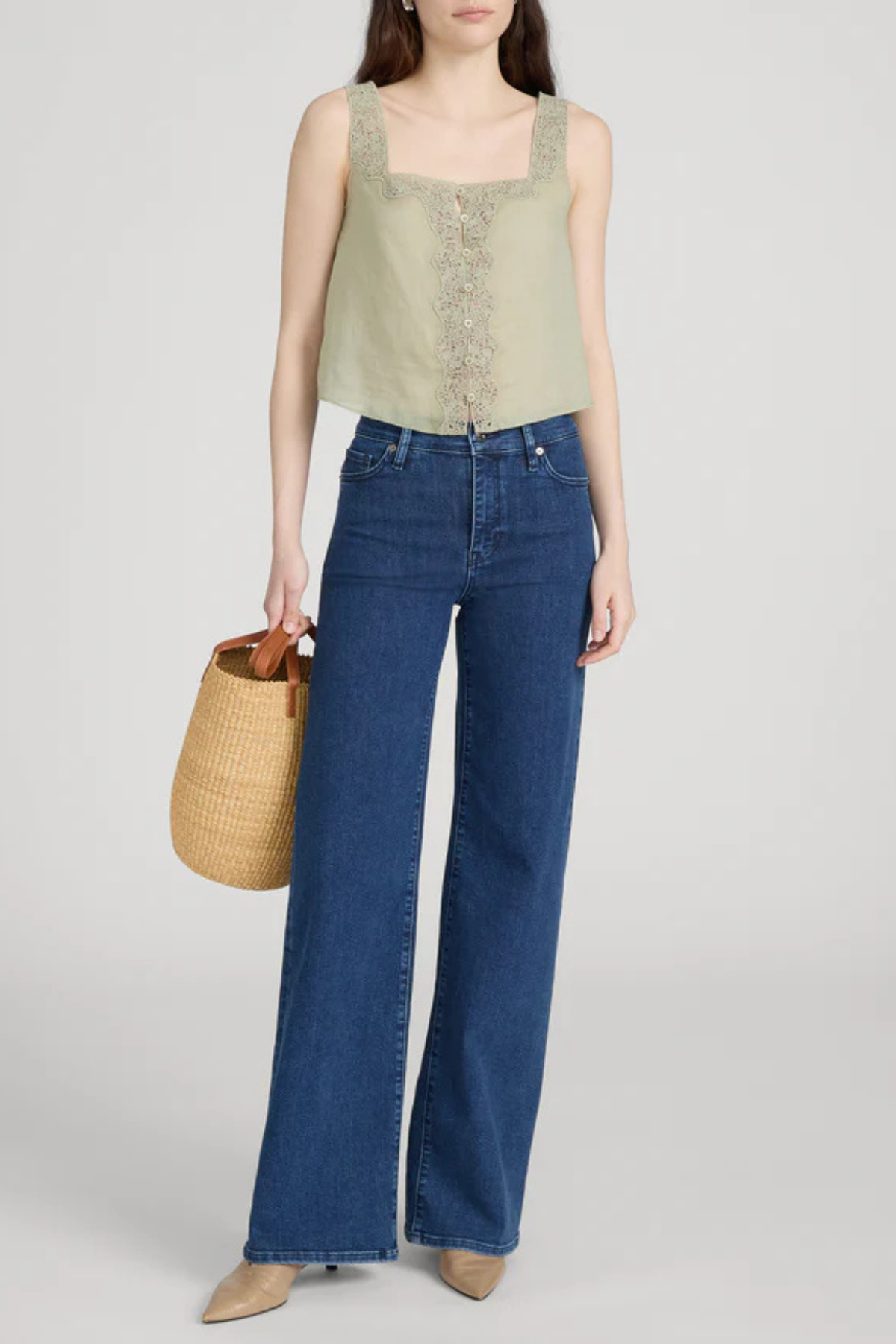 Frame Denim The Embroidered Tank - Sage