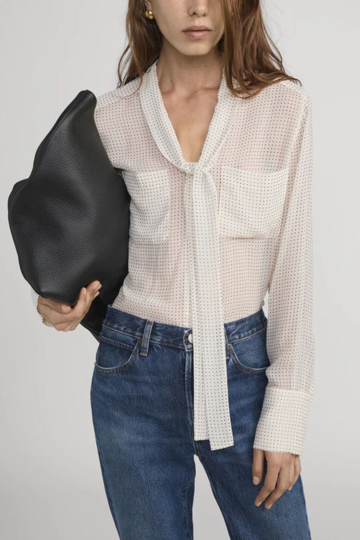 Frame Denim The Polka Dot Modern Tie Blouse - Ecru Multi