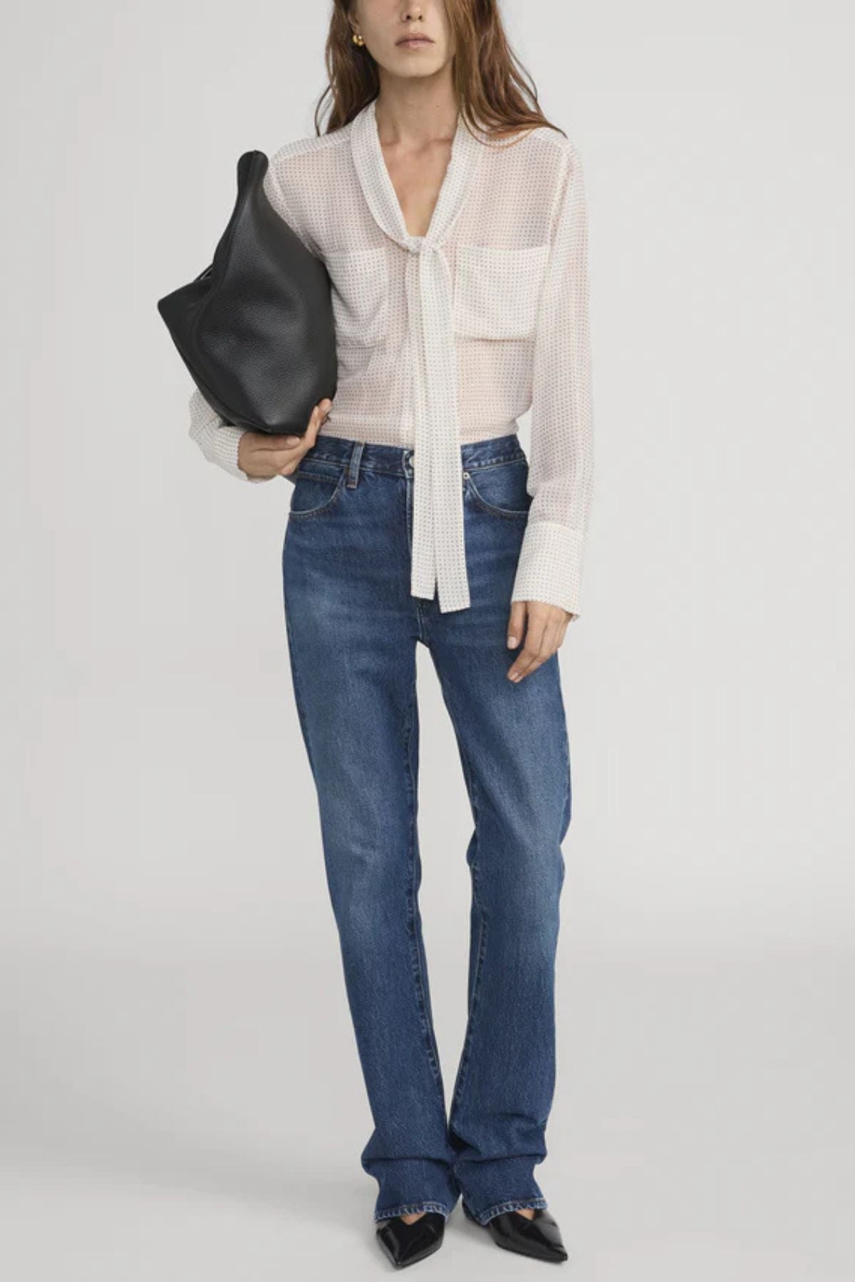 Frame Denim The Polka Dot Modern Tie Blouse - Ecru Multi