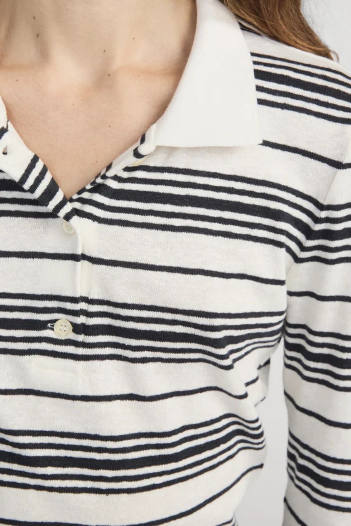 Frame Denim The Striped LS Polo - Cream Multi