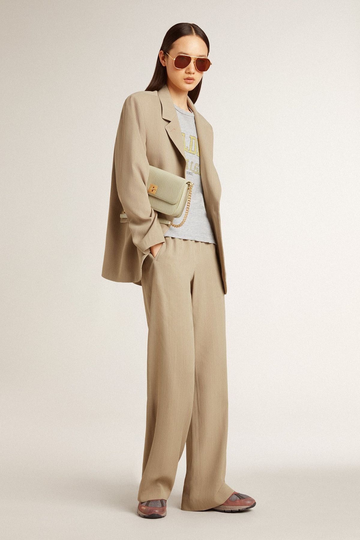 Golden Goose SB Blazer Maia Pinstripe Viscose Blend - Travertine