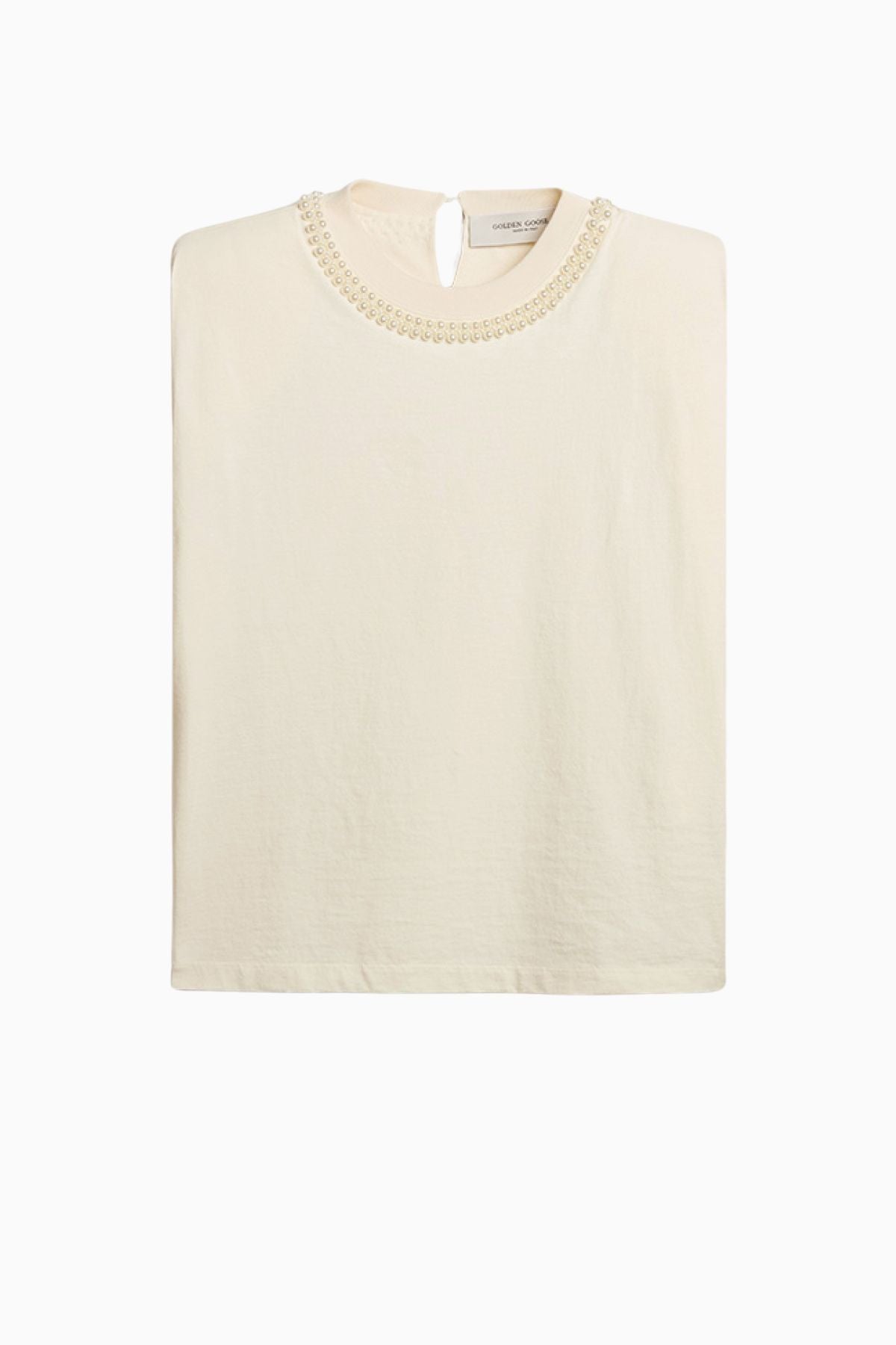 Golden Goose Aged Sleeveless T-Shirt with Pearl Embroidery - Heritage White