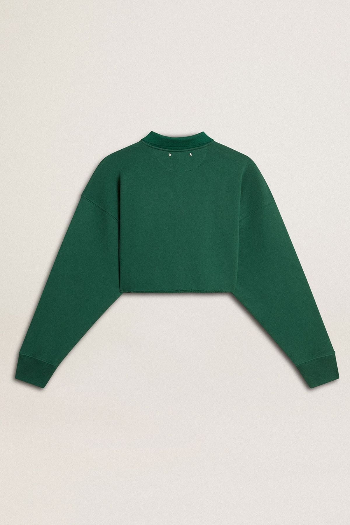 Golden Goose Cropped Polo Sweatshirt with Print - Hunter Green/ Heritage White