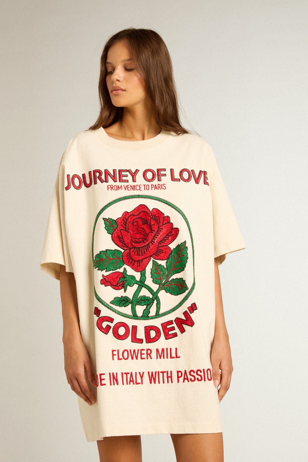Golden Goose Journey of Love Embroidered T-Shirt Dress - Heritage White/ Multicolour