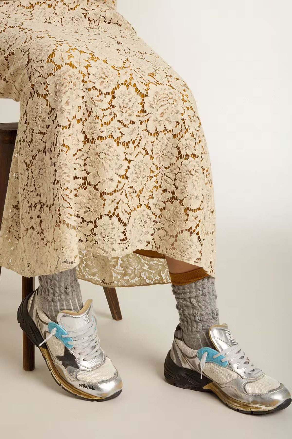Golden Goose Running Dad Mesh Sneakers - Silver/ Grey/ White