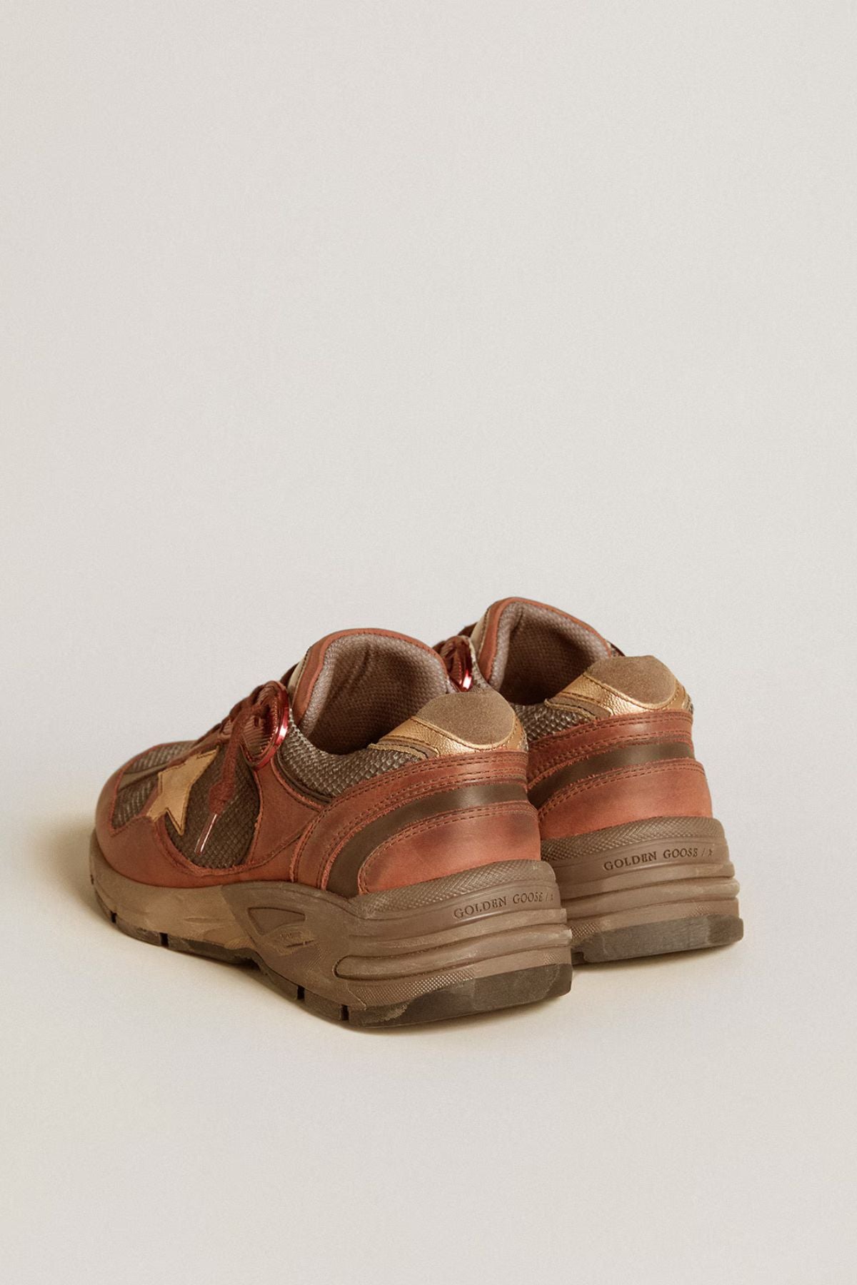 Golden Goose Running Dad Net Nabuk & Leather Upper Laminated Star - Brown/ Gray/ Rame