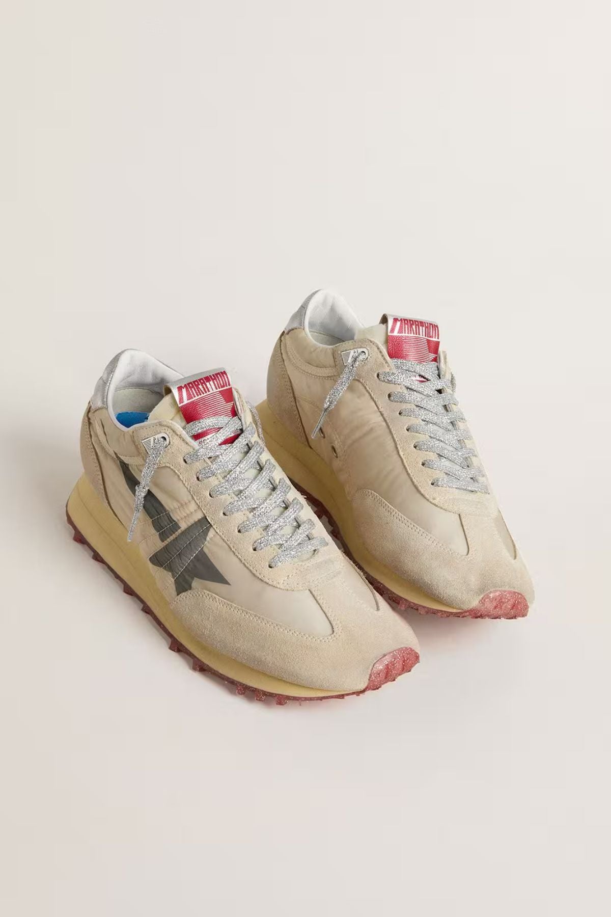 Golden Goose Running Marathon Nylon Upper Suede - Beige/ Silver