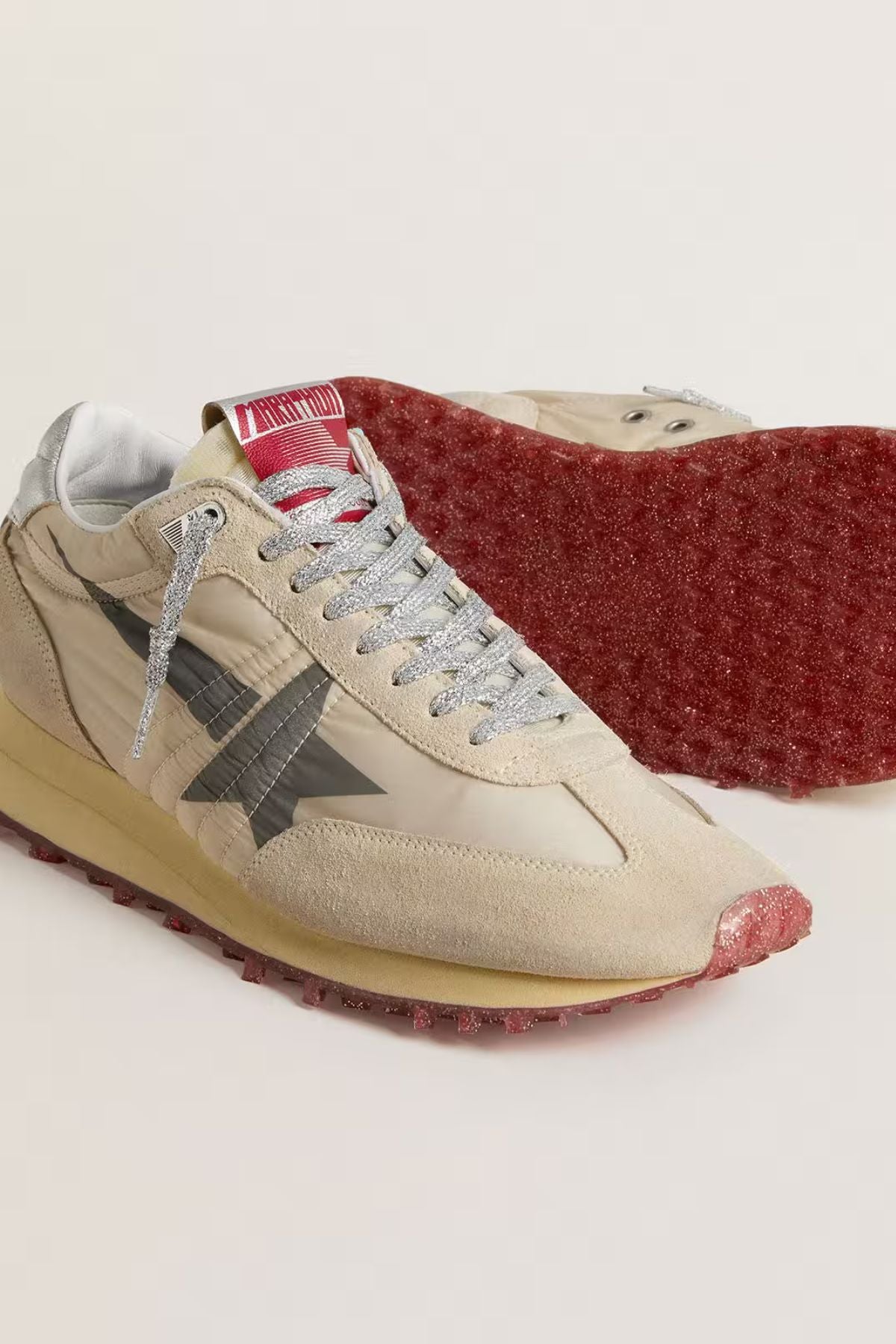 Golden Goose Running Marathon Nylon Upper Suede - Beige/ Silver
