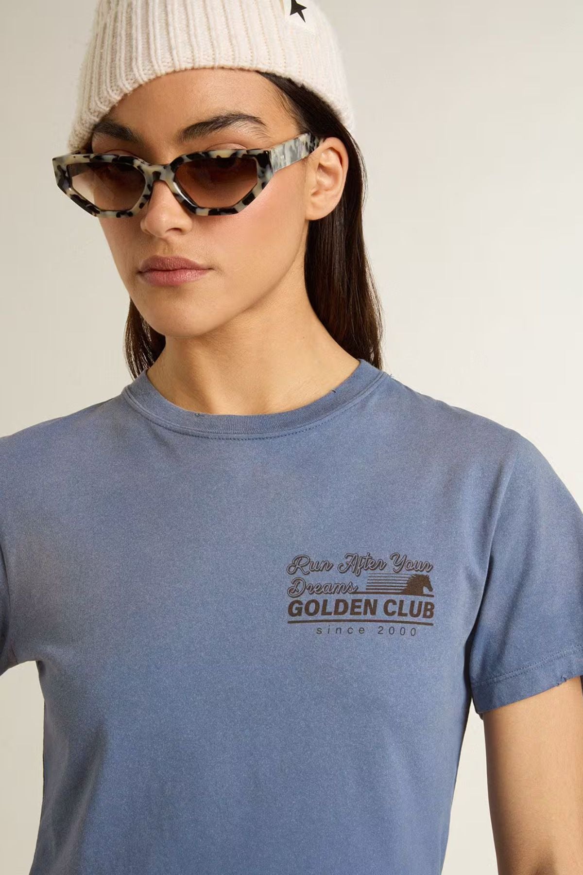 Golden Goose Slim T-Shirt Faded Effect - China Blue