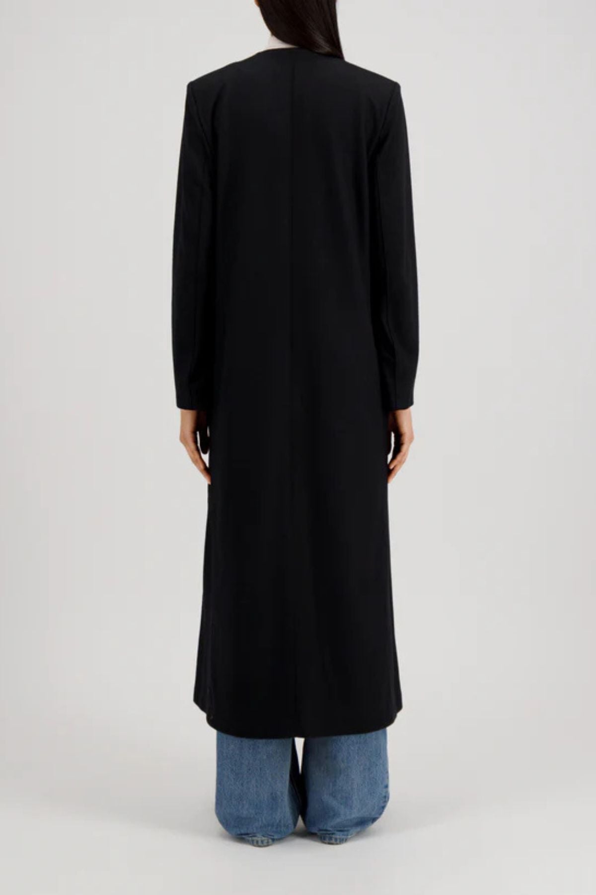 Harris Wharf Uncollared Coat with Shoulder Pads - Black