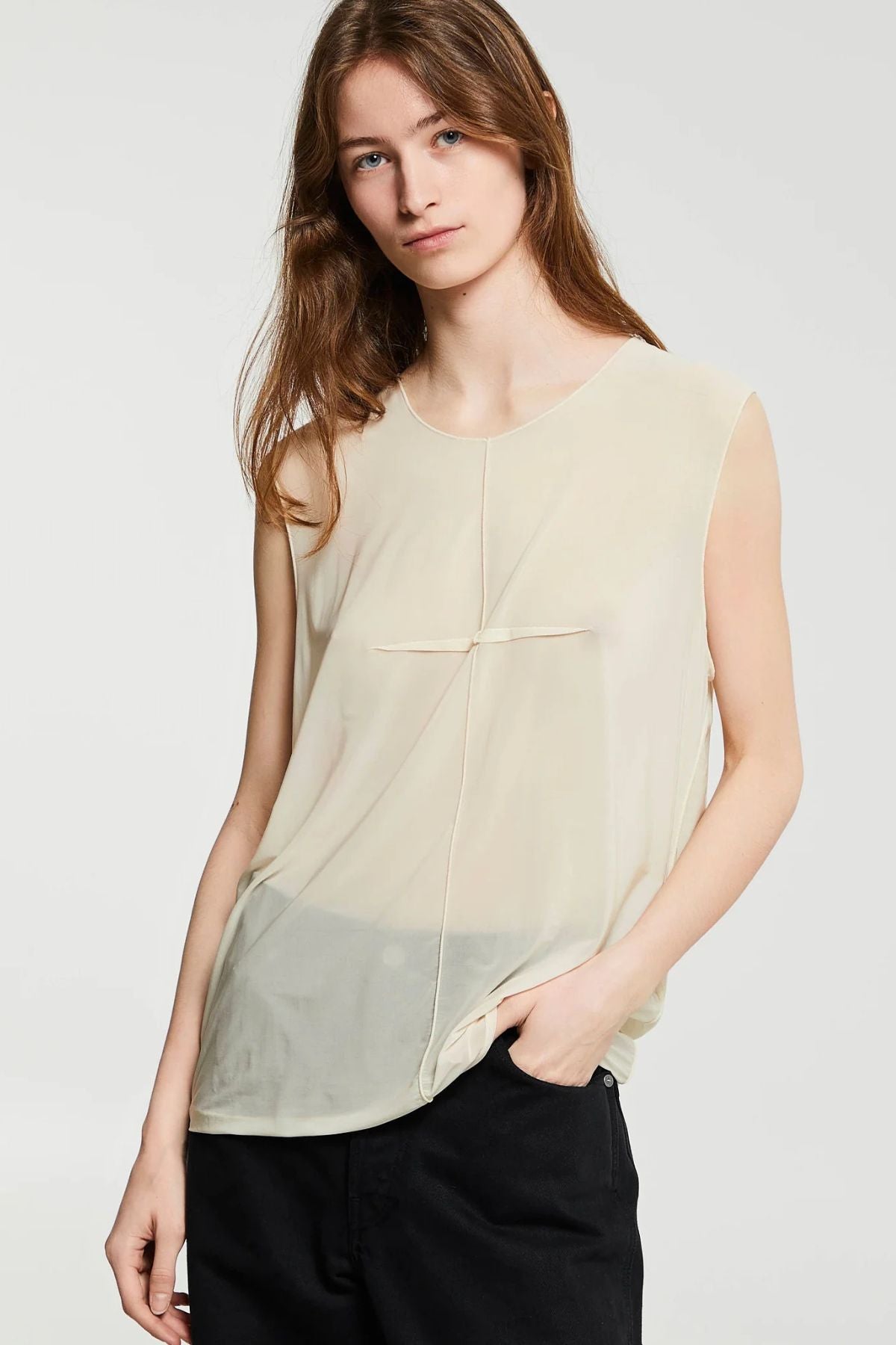 KHAITE Allo Sleeveless Top Sheer - Antique White