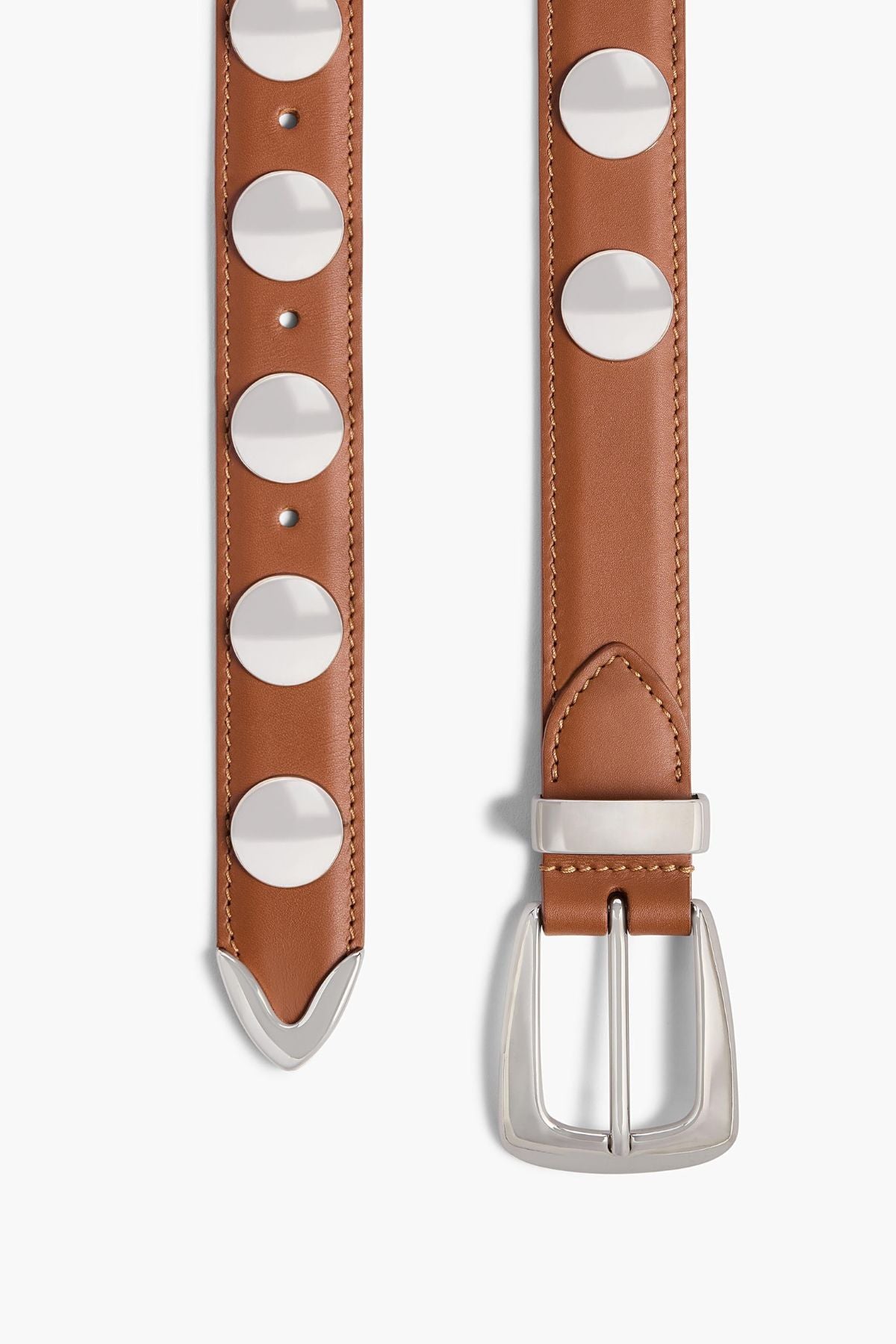 KHAITE Benny Belt with Silver Studs - Dark Tan