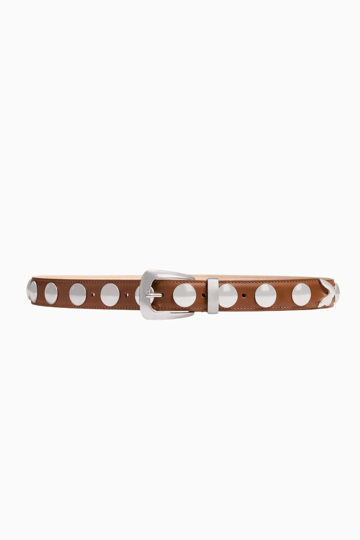 KHAITE Benny Belt with Silver Studs - Dark Tan