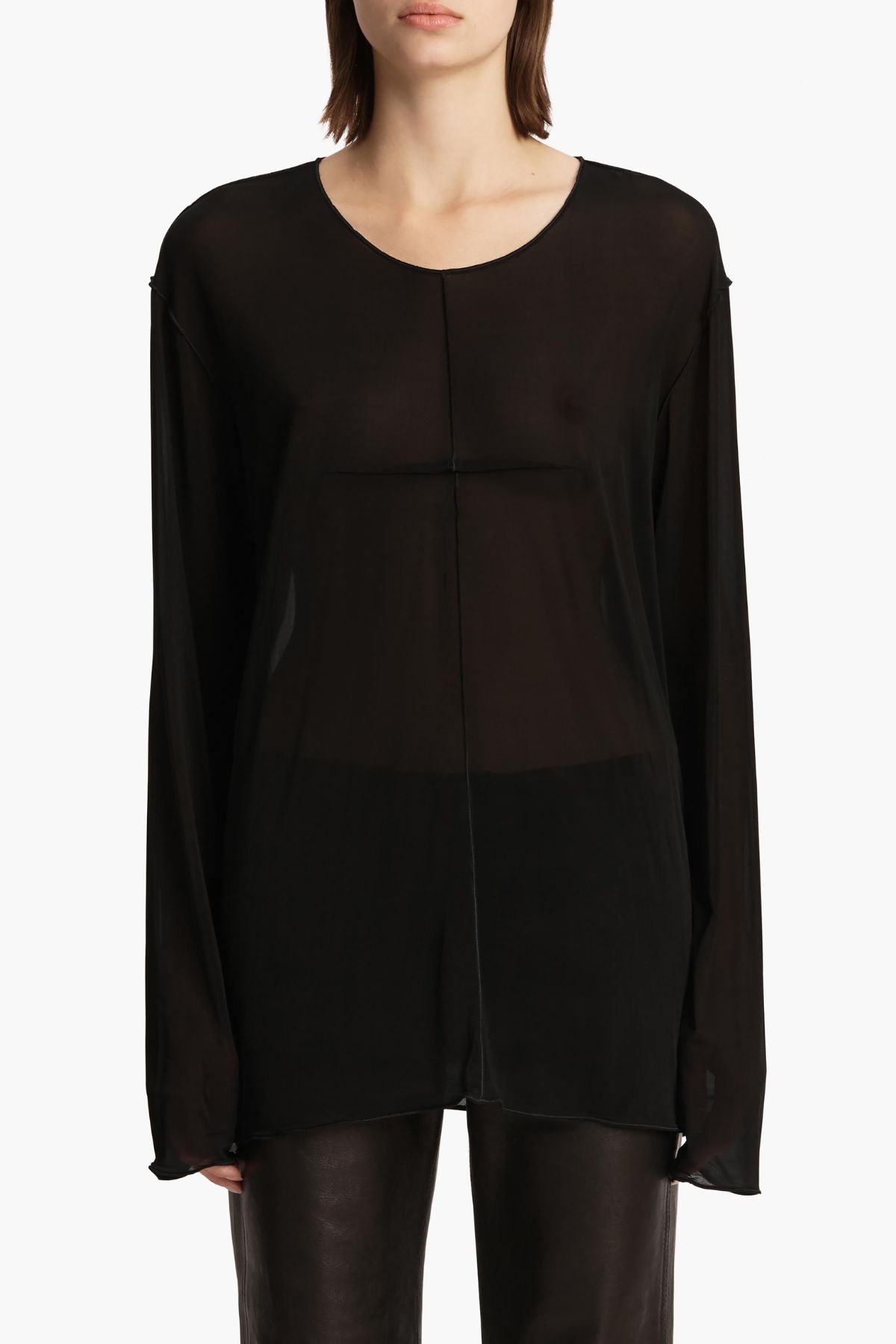 KHAITE Kit Top Sheer Long Sleeve Lightweight Stretch - Black