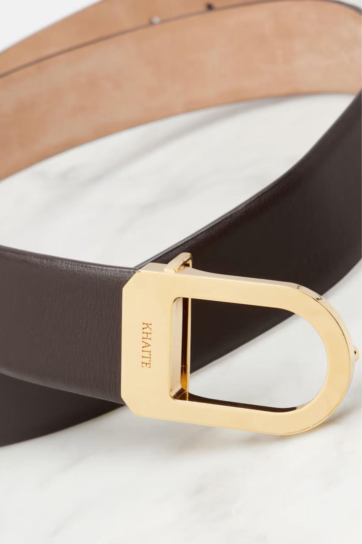 KHAITE Saddle Belt Gold - Dark Brown